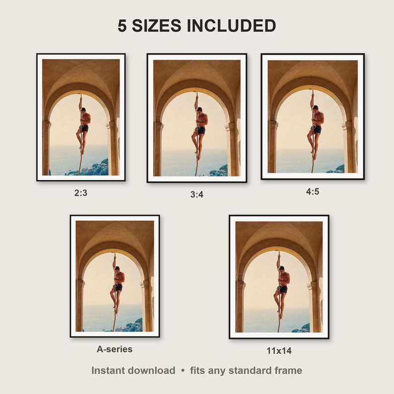 Rope Climb Wall Art print size chart - 5 ratios included: 2:3, 3:4, 4:5, 11x14, ISO A