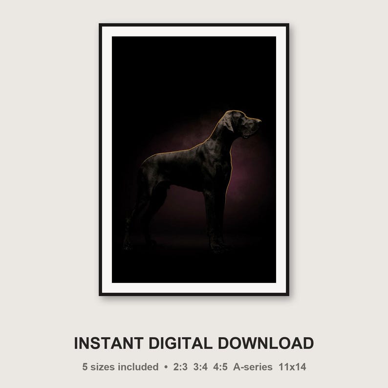Dane Wall Art | Brass Line Dog Print | Dark Luxury Editorial (Digital Download) image 3
