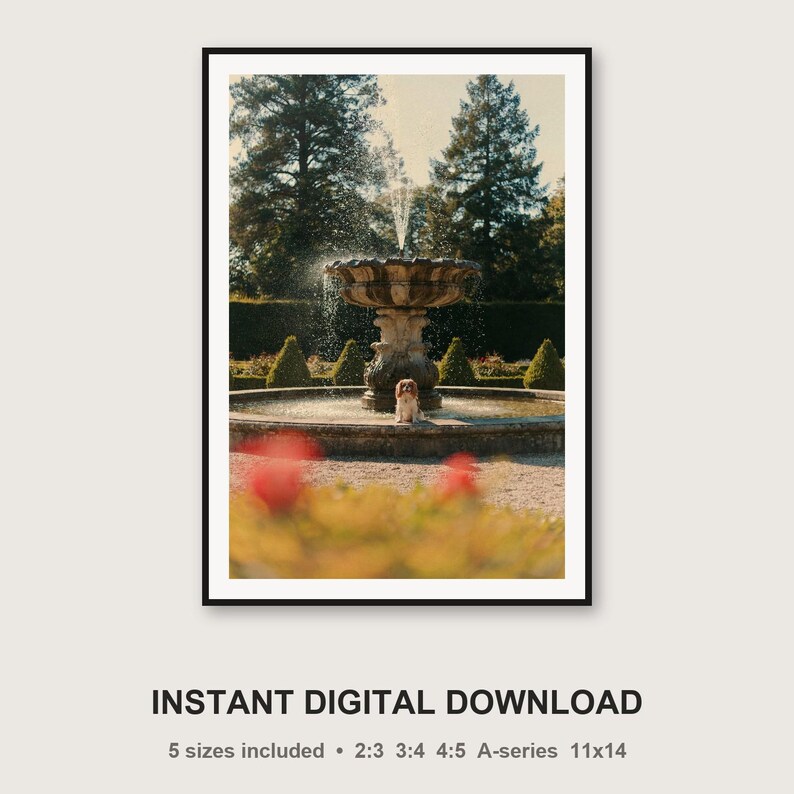 Cavalier Spaniel Stone Fountain Print | Vintage Garden Dog Photography (Digital Download) image 3