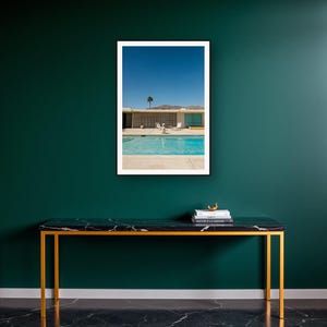 Standard Poodle Wall Art art print on a brass and black console vignette