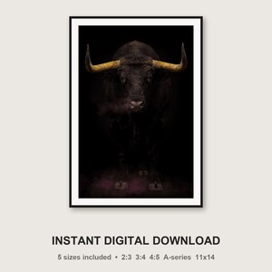 Tjurtryck | Mässingshorn, djurdekor i svartguld (digital nedladdning) bild 3