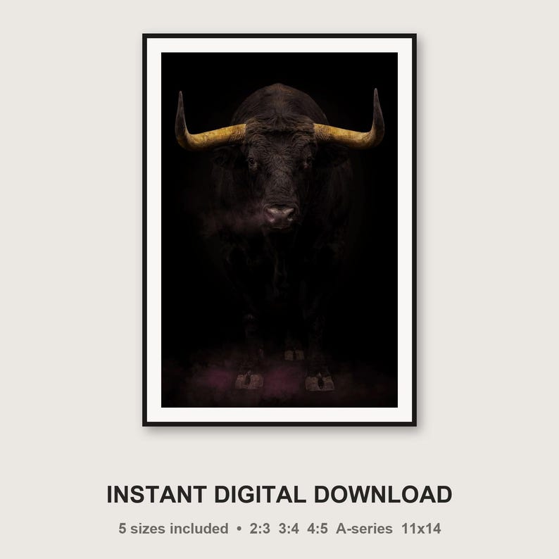 Tjurtryck | Mässingshorn, djurdekor i svartguld (digital nedladdning) bild 3