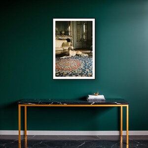 Saluki Wall Art art print on a brass and black console vignette