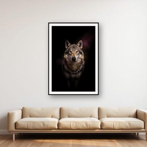 Wolf Print | Brass Rimmed Animal Decor | Dark Luxury Art (Digital Download) image 1