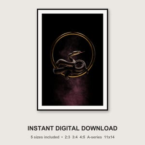Serpent Brass Ring Print | Black Gold Gothic Wall Art (Digital Download) image 3