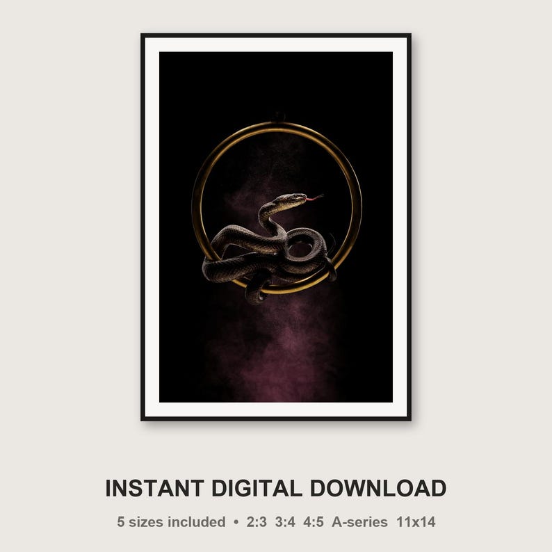 Serpent Brass Ring Print | Black Gold Gothic Wall Art (Digital Download) image 3