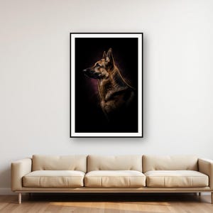German Shepherd Portrait | Brass Rim Light Dog Art (Digital Download) image 1