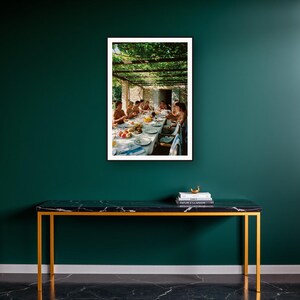 Athletes Long Lunch Wall Art art print on a brass and black console vignette