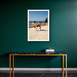 Kettlebell Wall Art art print on a brass and black console vignette