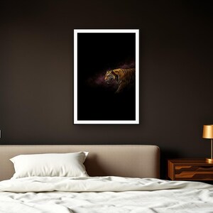 Tiger Wall Art art print framed in a dark luxury bedroom