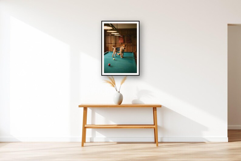 Wire Fox Terrier Wall Art art print displayed above an entry console table