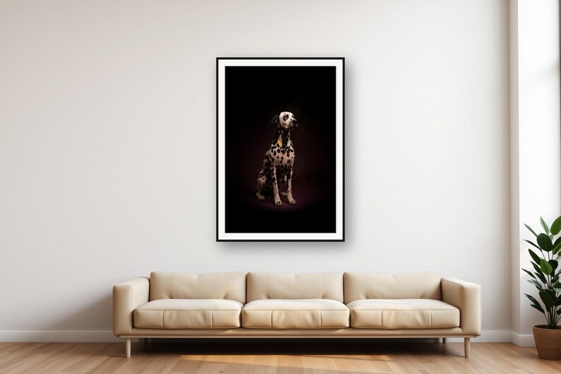 Estampado de dálmata / Decoración de perro con luz de latón / Arte editorial de lujo oscuro (descarga digital) imagen 1