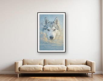 Quadro da parete con husky tra le nuvole / Stampa digitale del cielo in memoria dell'animale domestico (Download digitale)