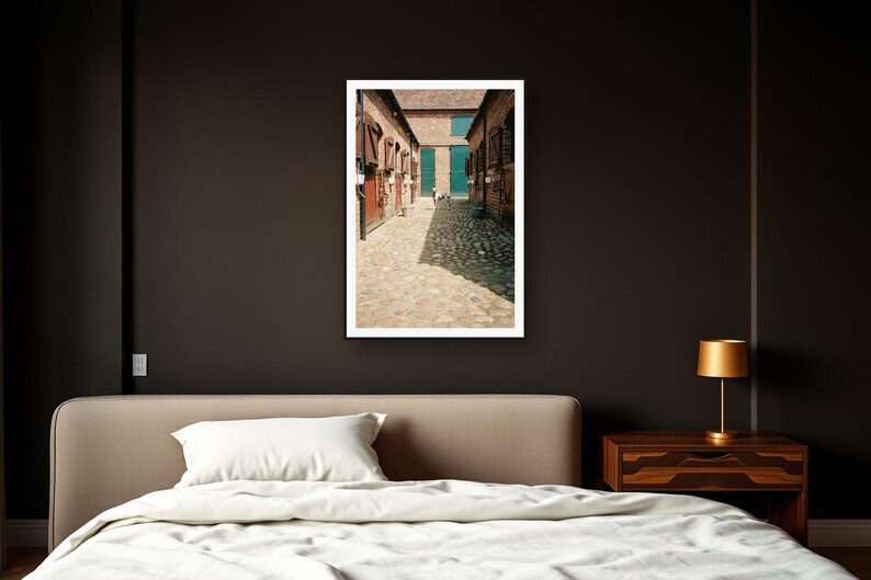 Dalmatian Wall Art art print framed in a dark luxury bedroom