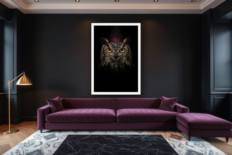 Owl Wall Art art print framed in a luxury living room