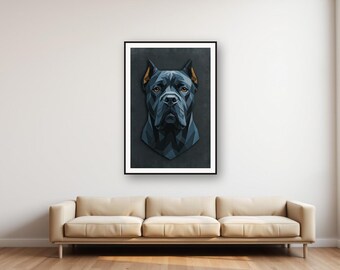 Lámina decorativa geométrica de perro Cane Corso / Impresión de perro de baja poligonalidad, color bronce acero frío (descarga digital)