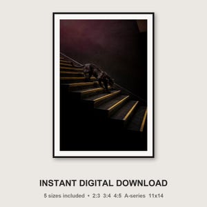 Black Panther Brass Staircase Print | Dark Luxury Animal Wall Art (Digital Download) image 3
