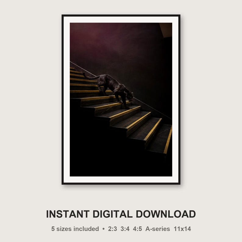 Black Panther Brass Staircase Print | Dark Luxury Animal Wall Art (Digital Download) image 3