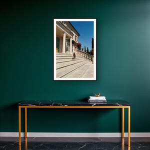 Weimaraner Wall Art art print on a brass and black console vignette