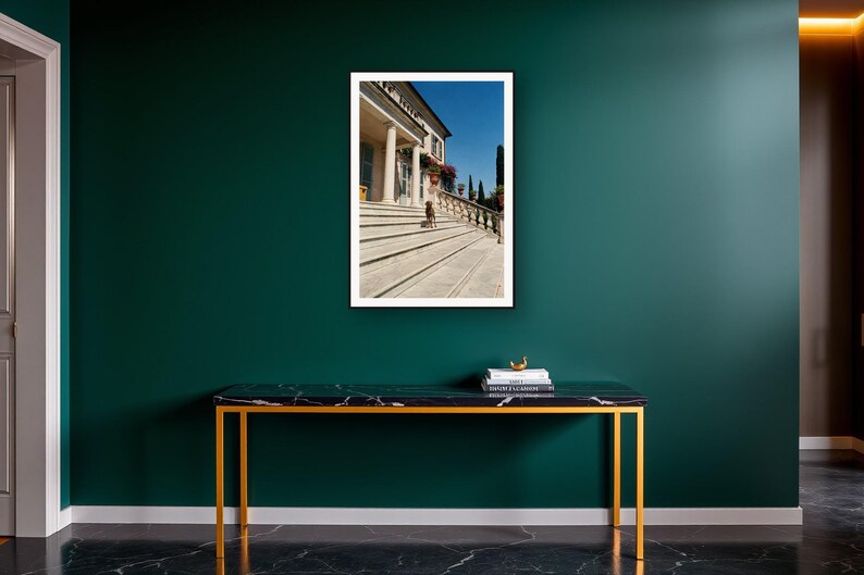 Weimaraner Wall Art art print on a brass and black console vignette