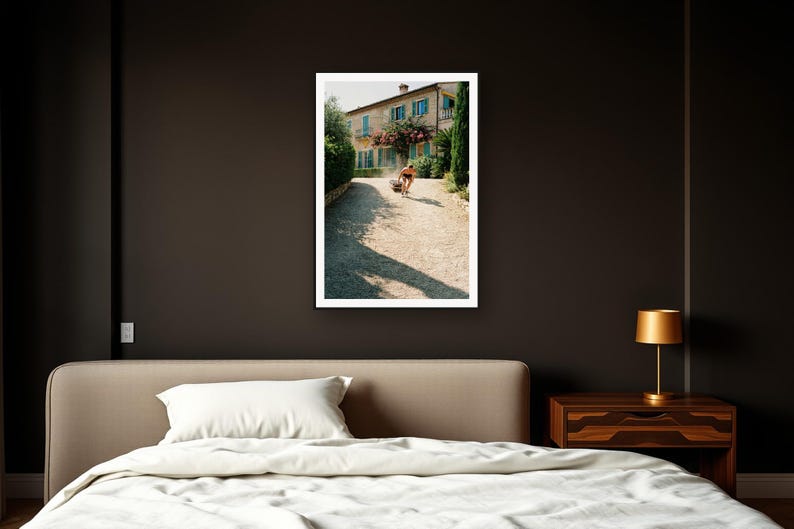 Sled Push Wall Art art print framed in a dark luxury bedroom