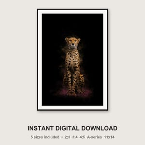 Cheetah Wall Art | Brass Rimmed Print, Black Gold Animal Decor (Digital Download) image 3