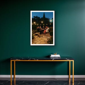Military Dog Wall Art art print on a brass and black console vignette