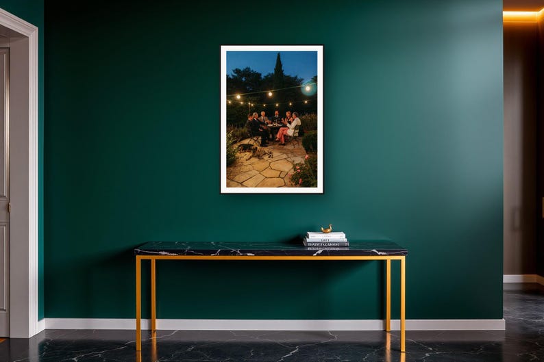 Military Dog Wall Art art print on a brass and black console vignette