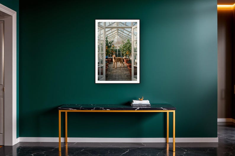 Rhodesian Ridgeback Wall Art art print on a brass and black console vignette