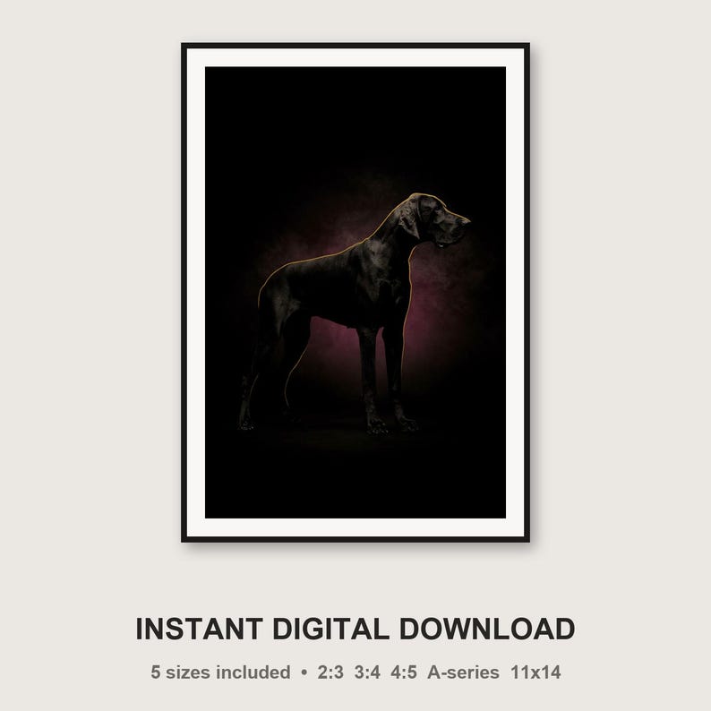 Dane Monument Print | Brass Line Art Dog Decor (Digital Download) image 3