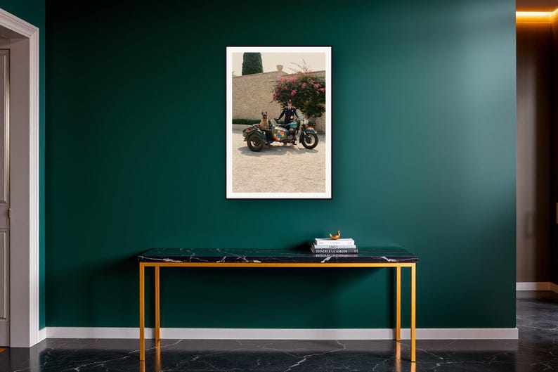 Belgian Malinois Wall Art art print on a brass and black console vignette