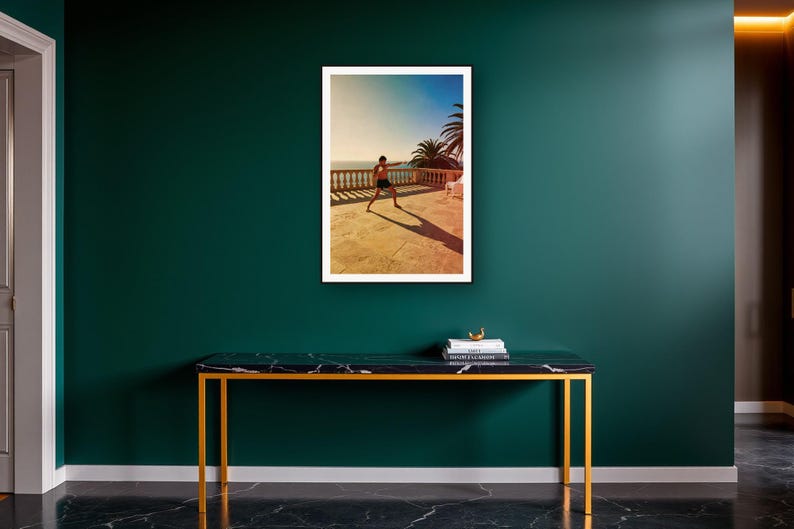 Boxing Wall Art art print on a brass and black console vignette