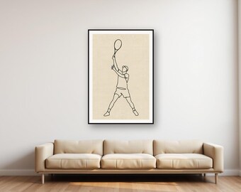 Tennis Serve Line Art Print | Minimalist Sports Poster (Digital Download)