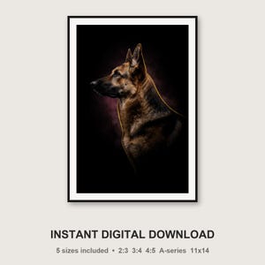 German Shepherd Portrait | Brass Rim Light Dog Art (Digital Download) image 3