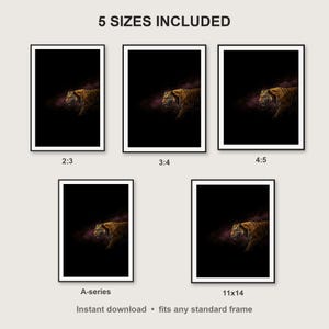 Tiger Wall Art print size chart - 5 ratios included: 2:3, 3:4, 4:5, 11x14, ISO A