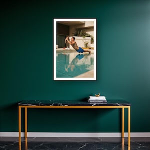 Push Up Wall Art art print on a brass and black console vignette