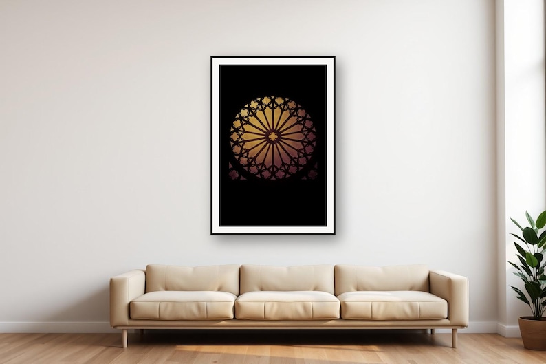 Brass Rose Window Print | Dark Cathedral Gothic Wall Art (Digital Download) image 1