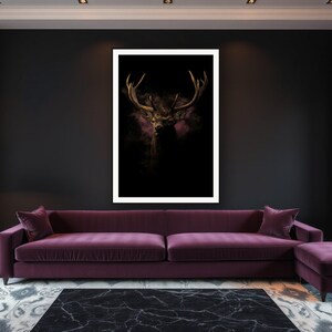 Stag Wall Art art print framed in a luxury living room