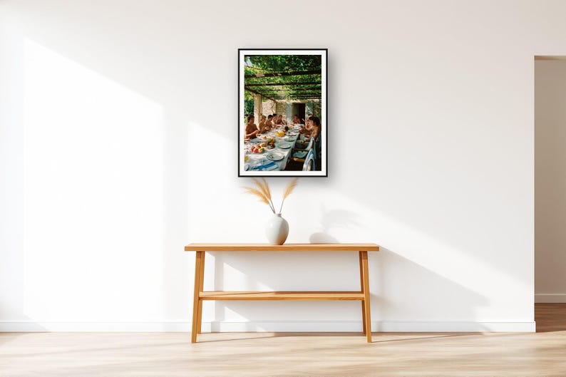 Athletes Long Lunch Wall Art art print displayed above an entry console table