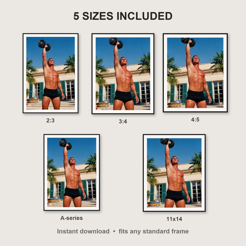 Dumbbell Press Wall Art print size chart - 5 ratios included: 2:3, 3:4, 4:5, 11x14, ISO A
