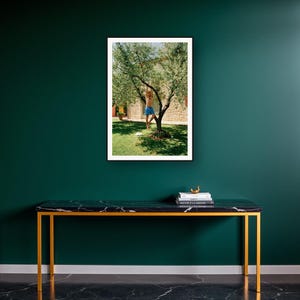 Pull Up Wall Art art print on a brass and black console vignette