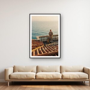 German Shepherd Balcony Print | Vintage Coastal Coffee Scene (Digital Download) image 1