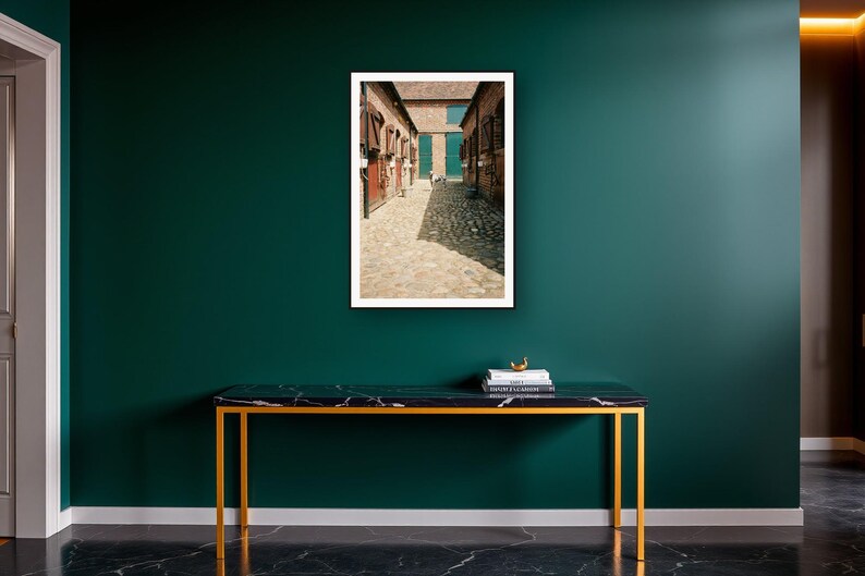 Dalmatian Wall Art art print on a brass and black console vignette