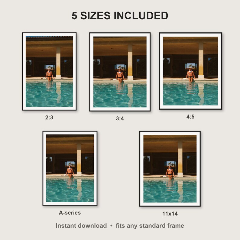 Poolside Athlete Wall Art print size chart - 5 ratios included: 2:3, 3:4, 4:5, 11x14, ISO A