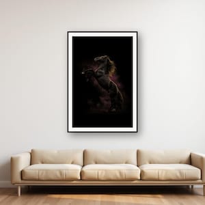 Black Stallion Rearing Print | Brass Light Horse Animal Decor (Digital Download) image 1