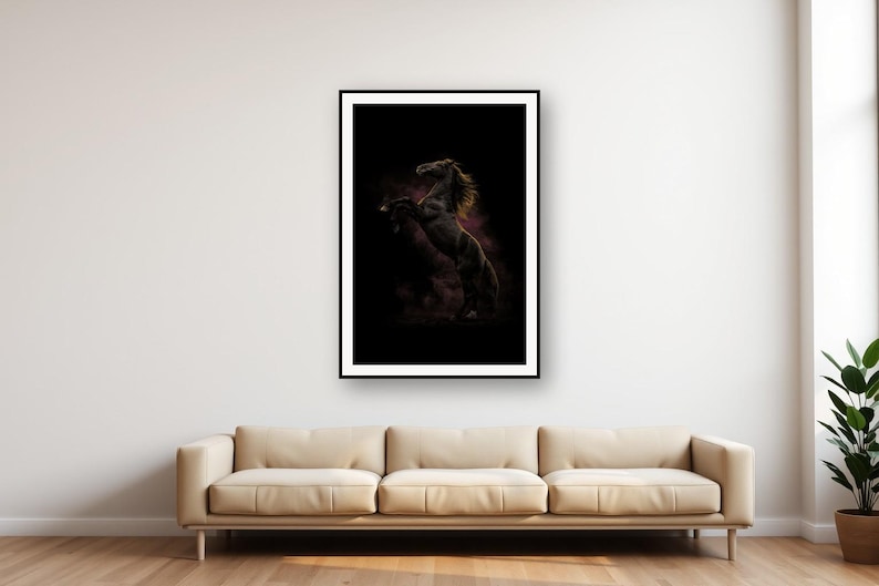 Black Stallion Rearing Print | Brass Light Horse Animal Decor (Digital Download) image 1