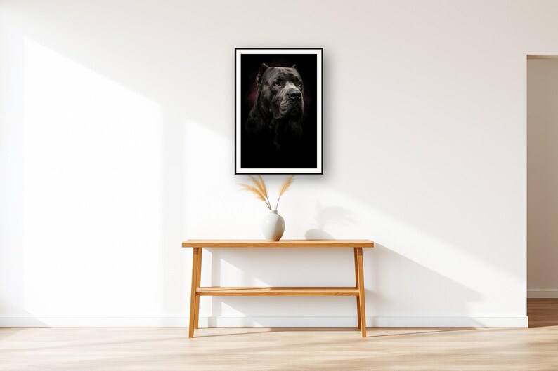Cane Corso Wall Art art print displayed above an entry console table