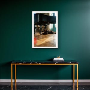 Chocolate Labrador Wall Art art print on a brass and black console vignette
