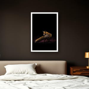 Fox Wall Art art print framed in a dark luxury bedroom