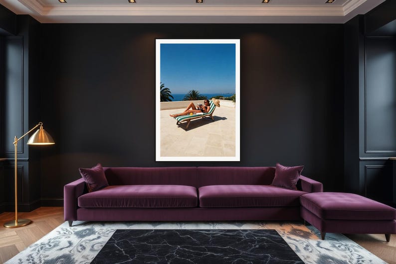 Sun Lounger Wall Art art print framed in a luxury living room